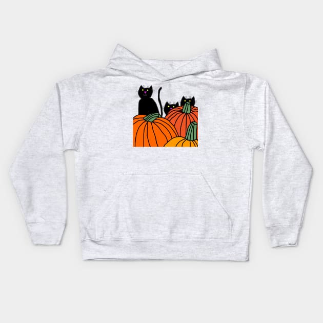 Three Black Cats in the Halloween Pumpkin Patch Kids Hoodie by ellenhenryart